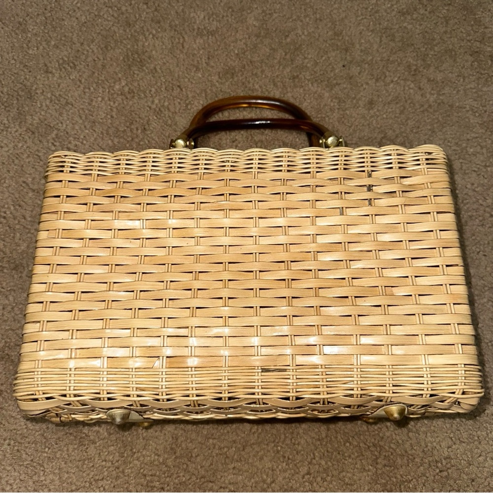 ☀️🐚BOGO 1/2 🐚VTG 1950's Wicker Purse Lucite Handles VLV - Picture 8 of 16